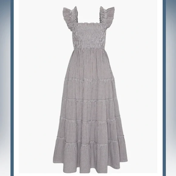 Hill House Home The Ellie Maxi Nap Dress in Chocolate Gingham Brown White Med - Picture 6 of 6